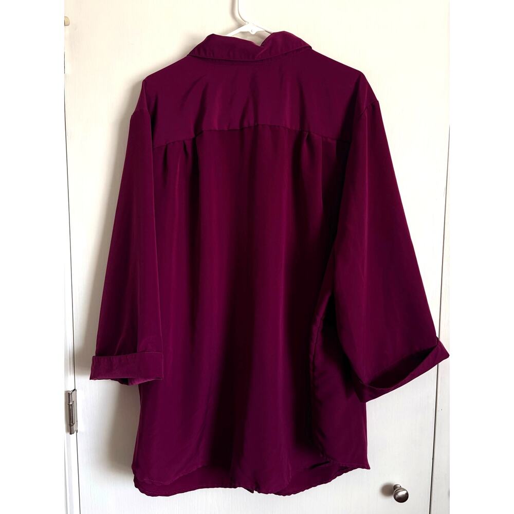 Woman Within Burgandy 3/4 Sleeve Button Front Shirt Collared Tunic 3X 30-32 - Picture 2 of 7